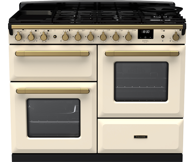 Pale Cream Falcon fornuis met gietijzeren pandragers en slow cook optie