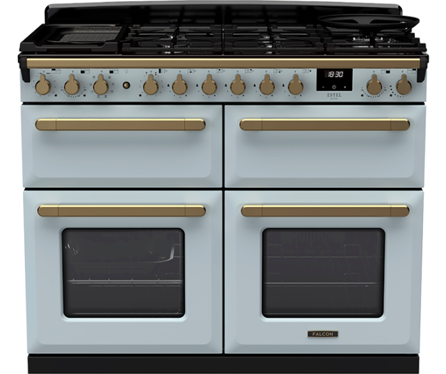 Misty Blue fornuis met sudderfunctie, dubbele ovens en grill