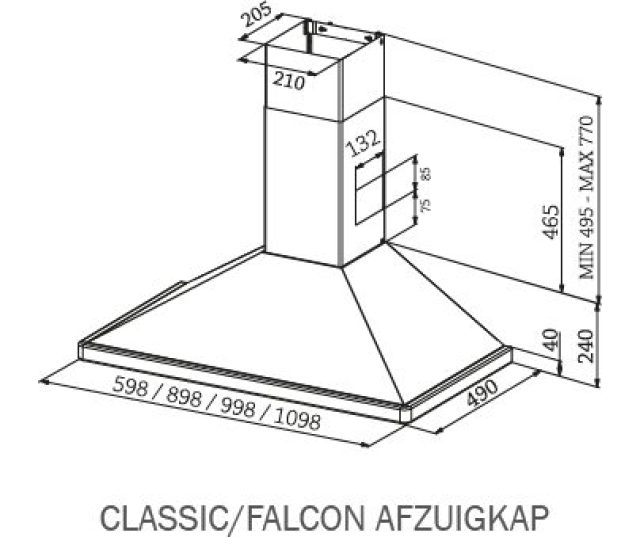 Falcon FCLAHDC100BL/C technische tekening afmetingen en installatiedimensies
