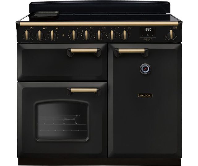 Falcon Classic Deluxe 2026 100 Inductie fornuis vooraanzicht met dubbele oven en inductiekookplaat