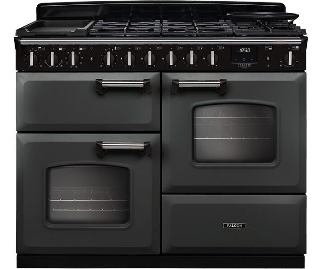 Falcon CLDLO110DFPBOR vooraanzicht zwart uitgevoerd dubbele oven configuratie