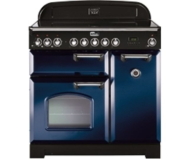 Falcon Classic Deluxe 90 inductie fornuis in blauw met chroom beslag