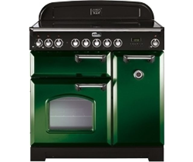 Falcon Classic Deluxe 90 inductie fornuis in groen met chroom beslag