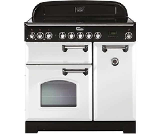 Falcon Classic Deluxe 90 inductie fornuis in wit met chroom beslag