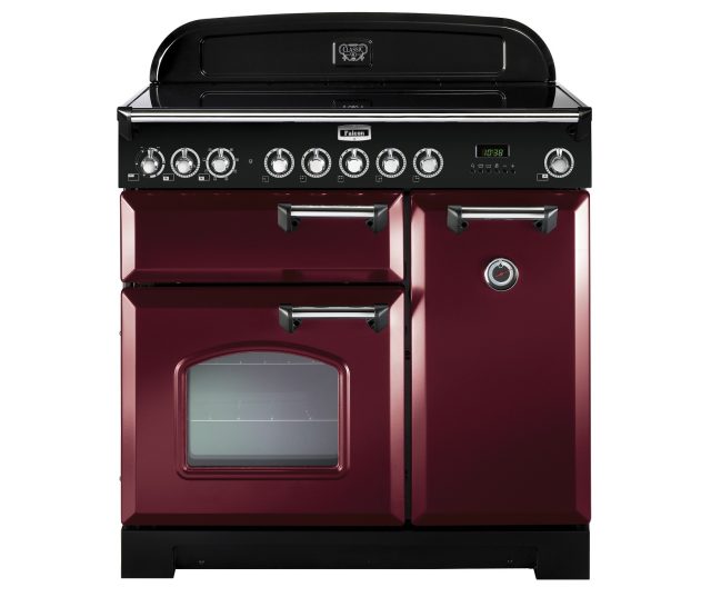 Falcon Classic Deluxe 90 inductie fornuis in Cranberry met chroom beslag