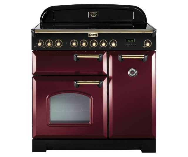 Falcon Classic Deluxe 90 inductie fornuis in Cranberry met messing beslag