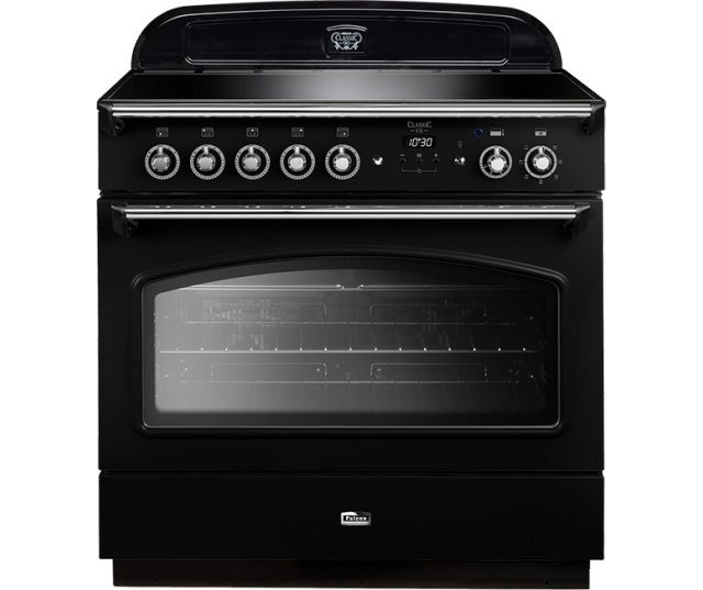 Falcon Classic FX 90 Inductie fornuis zwart vooraanzicht met oven en kookzone