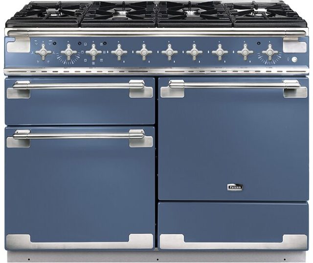 Falcon ELS110DFWH fornuis vooraanzicht grijsgroen met dubbele oven variant