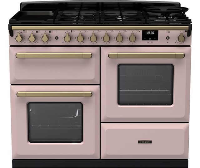FALCON fornuis Estel Deluxe 110 gas pale pink messing rijslade