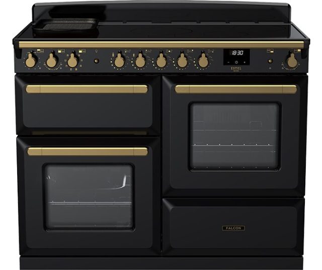 FALCON fornuis Estel Deluxe 110 inductie Black messing rijslade