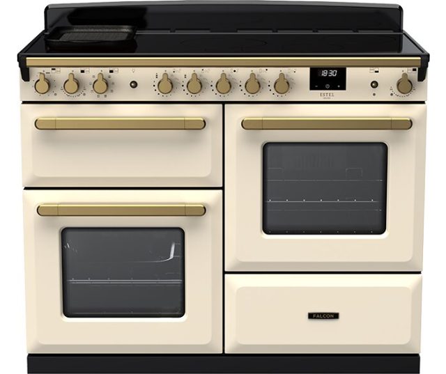 Falcon Estel Deluxe 110 fornuis vooraanzicht crème, dubbele oven met grill, inducitiekookplaat