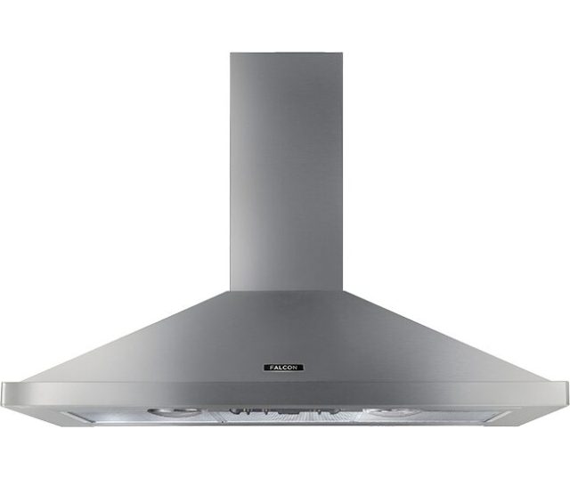 Falcon afzuigkap 110 roestvrijstaal vooraanzicht met chroom details en LED