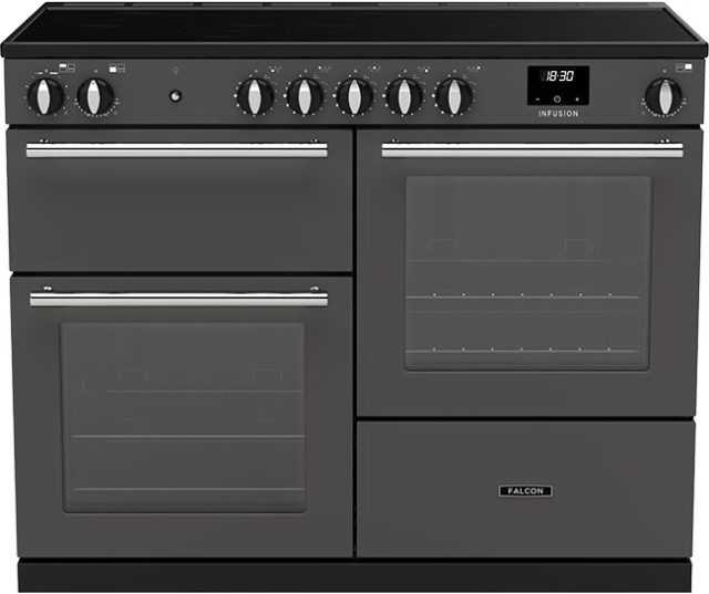 Falcon Infusion 110 Inductie fornuis donkergrijs vooraanzicht met inductiekookplaat en gesloten ovenkasten