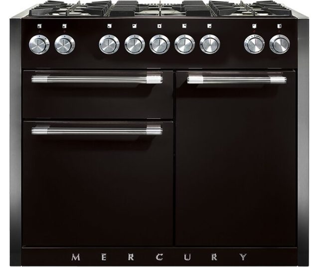 Falcon Mercury 1082 Gas fornuis vooraanzicht zwart met negen kookplaten en twee ovens
