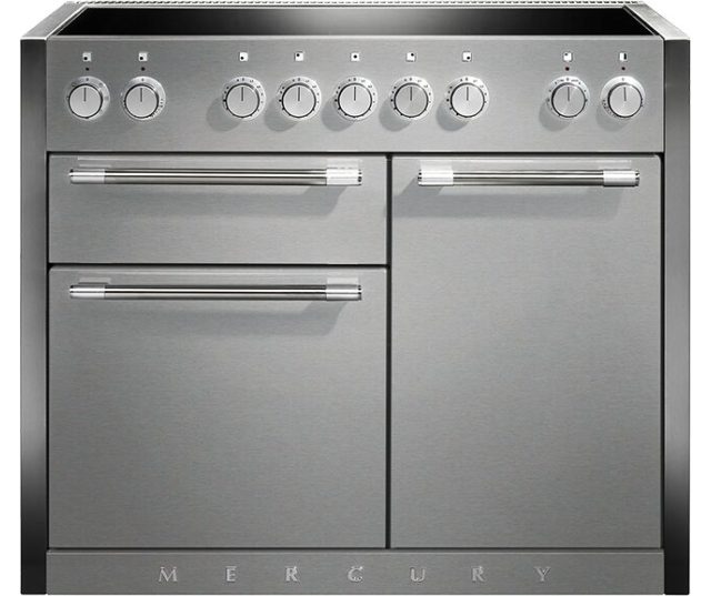 Falcon Mercury 1082 Inductie fornuis vooraanzicht zilvergrijs met inductiekookplaat en dubbele oven