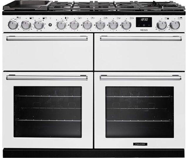 Falcon NEXUS NEXB110DFPCBL/CM_E1 fornuis wit vooraanzicht met dubbele ovens en gasplaat