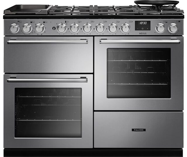 Falcon NEXO110DFSTST/CM_E1 fornuis, vooraanzicht staal met twee ovens en 5-pits gasfornuis