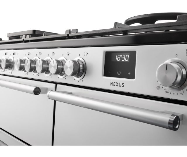 Falcon NEXO110DFSTST/CM_E1 fornuis, vooraanzicht wit met beide ovens geopend
