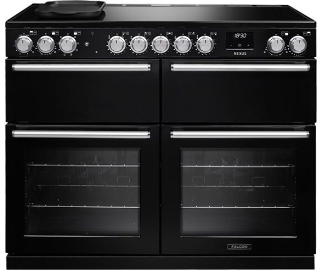 Falcon NEXUS inductiefornuis zwart vooraanzicht met twee ovens en bedieningspaneel