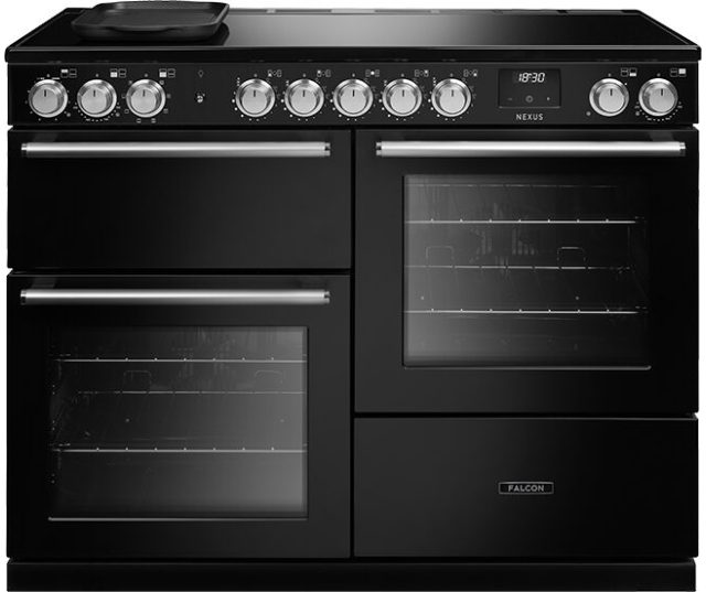 Falcon NEXO110EIPCBL/CM_E1 fornuis, vooraanzicht zwart met dubbele oven en kookplaat