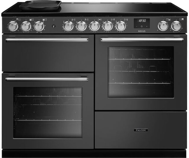 Falcon NEXO110EIPSLT fornuis vooraanzicht met twee ovens en gasfornuis in zwart