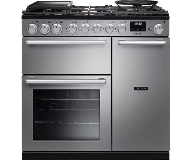 Falcon Nexus 2026 90 Gas gaskookfornuis vooraanzicht met twee ovens en gasplaat