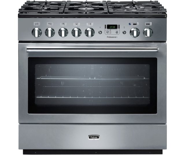 Falcon PROP90FXDFSL/C_EU fornuis zilvergrijs vooraanzicht dubbele oven Professional+