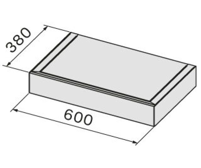 Falmec SHELF120R ondermodule technische tekening bovenaanzicht met basisdimensies 600x380mm