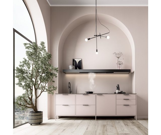 Falmec SHELF120R wandafzuiging in moderne minimalistische interieur tegen beige muur in niche