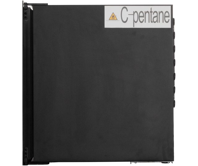 Frilec BERLINWSP1-32-GTE-012 wijnkoelkast zijkant met C-pentane koelmiddel label