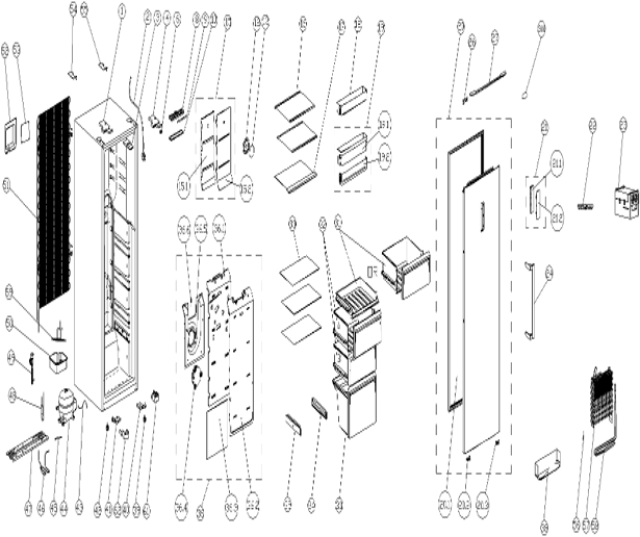 Frilec BREMEN295-NF-040CDI koelkast vrieskast, onderdelenschema en assemblagediagram
