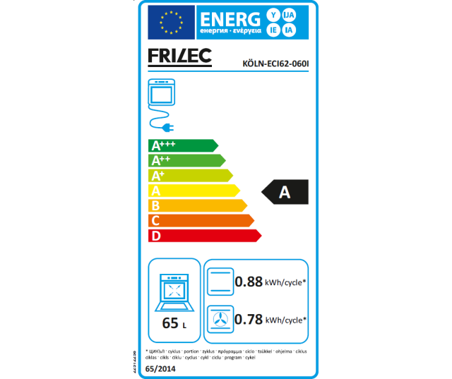 Frilec KÖLN-ECI62-060I fornuis energieverbruik oven 65L en apparaatspecificaties