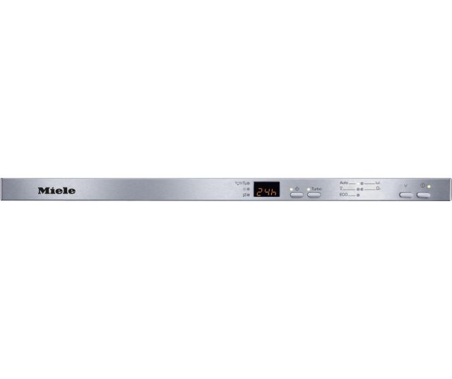 Het bedieningspaneel van de G4280SCVI inbouw vaatwasser van MIELE met het display voor uitgestelde starttijd en resttijd.