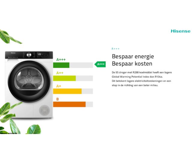 Hisense DH3S902BW3 warmtepomp droger met verwisselbare draairichting deur