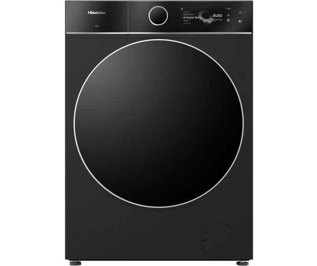 Hisense WF7I1248BBR/BLX wasmachine vooraanzicht met digitaal display en bedieningspaneel