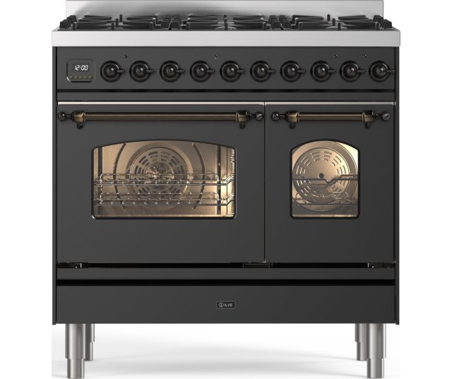 ILVE PD096NE3/MGB fornuis mat grafiet met brons beslag - 90 cm breed