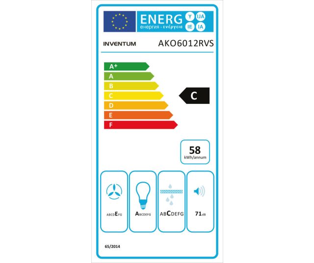 De AKO6012RVS is uitgevoerd met een energieklasse C label