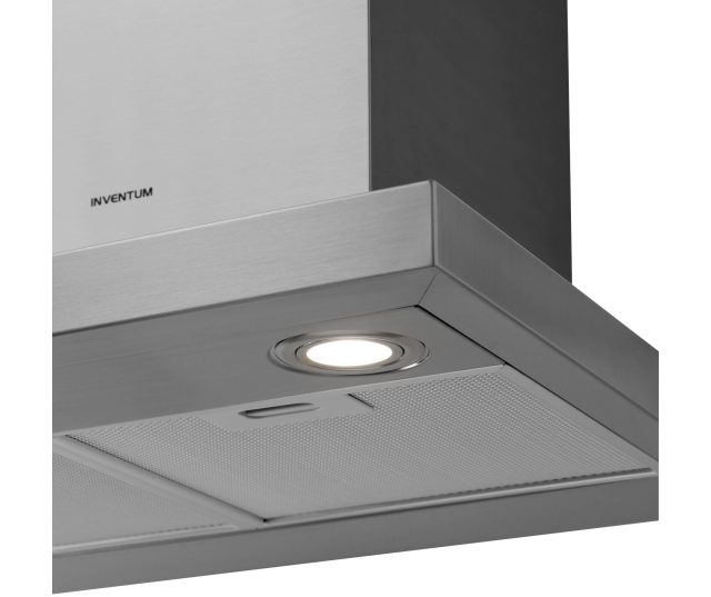 Inventum AKB6000RVS afzuigkap detail interieur met verlichting, mesh-filter en wandmontage bovenzijde