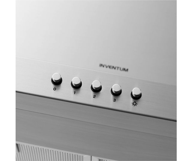 Inventum AKB6000RVS afzuigkap bedieningspaneel met vijf draaiknoppen voor snelheidsstanden en verlichting