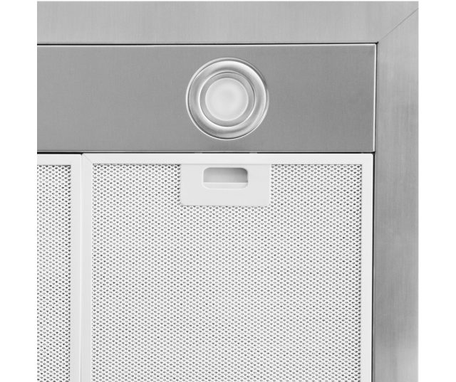 Inventum AKB9000RVS afzuigkap detail meshfilter en spotlight in bovenpaneel