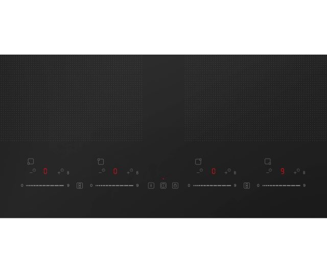 Inventum IKI6045 inductiekookplaat bedieningspaneel detail met vier kookzones, schuifregelaars en functieknoppen