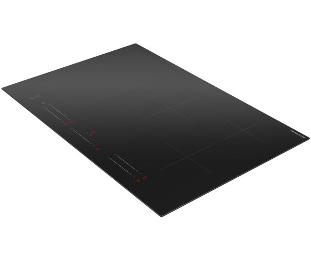 Inventum IKI8045 inductiekookplaat 3D perspectief weergave met vier kookzones en controleknop linksvoor