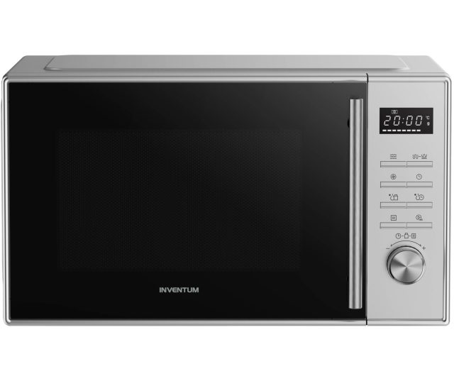 Inventum MN237CS magnetron combi vooraanzicht met gesloten deur, digitaal display en bedieningspaneel