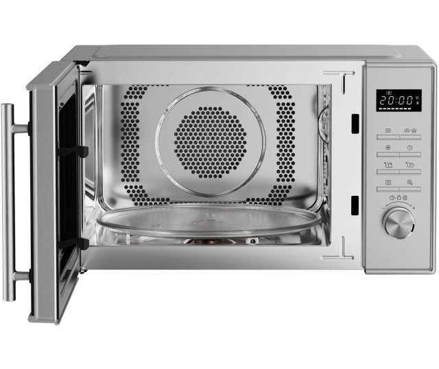 Inventum MN237CS magnetron combi geopende deur met ontbloot interieur en rooster arrangementen
