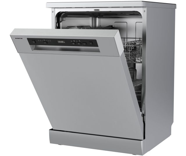 Inventum VVW6036AS vaatwasser geopende deur schuin zicht vanaf zijkant interieur zichtbaar