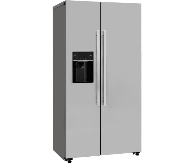 Kitchora SXS513HM 30 inbouw side-by-side koelkast schuin vooraanzicht met twee deurmaten en waterijsdispenser