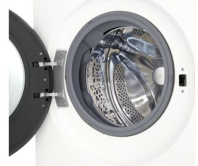 LG F4X5009TWB frontlader wasmachine, geopende deur detail met trommel en perforatiecircuits