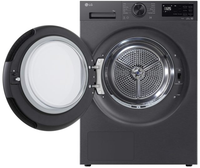 LG RHX5009TBB droger met geopende deur en uitneembare condensruiten trommel