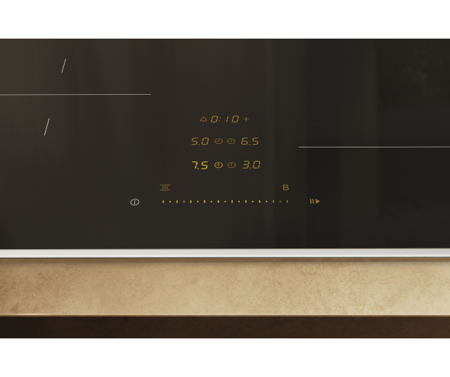 Miele KM 8462 FR inductiekookplaat bedieningspaneel detail met touch-controls en informatiescherm