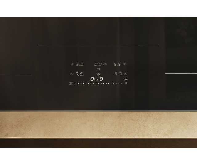 Miele KM 8684 FL inductiekookplaat bedieningspaneel detail met temperatuurinstellingen en timer